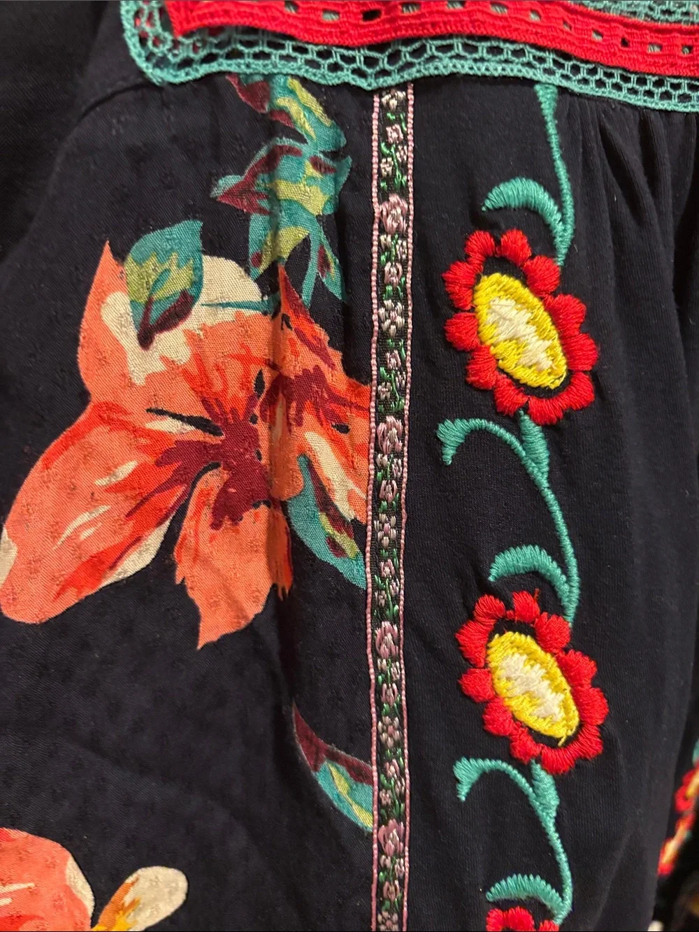 Anthropologie Black Embroidered Floral Square-Neck Blouse - Picture 4 of 8